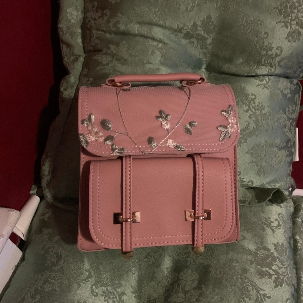 Mini Faux Leather Backpack Pink Floral